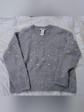 NWT Loft Gray Heather Pastel Dots Sweater